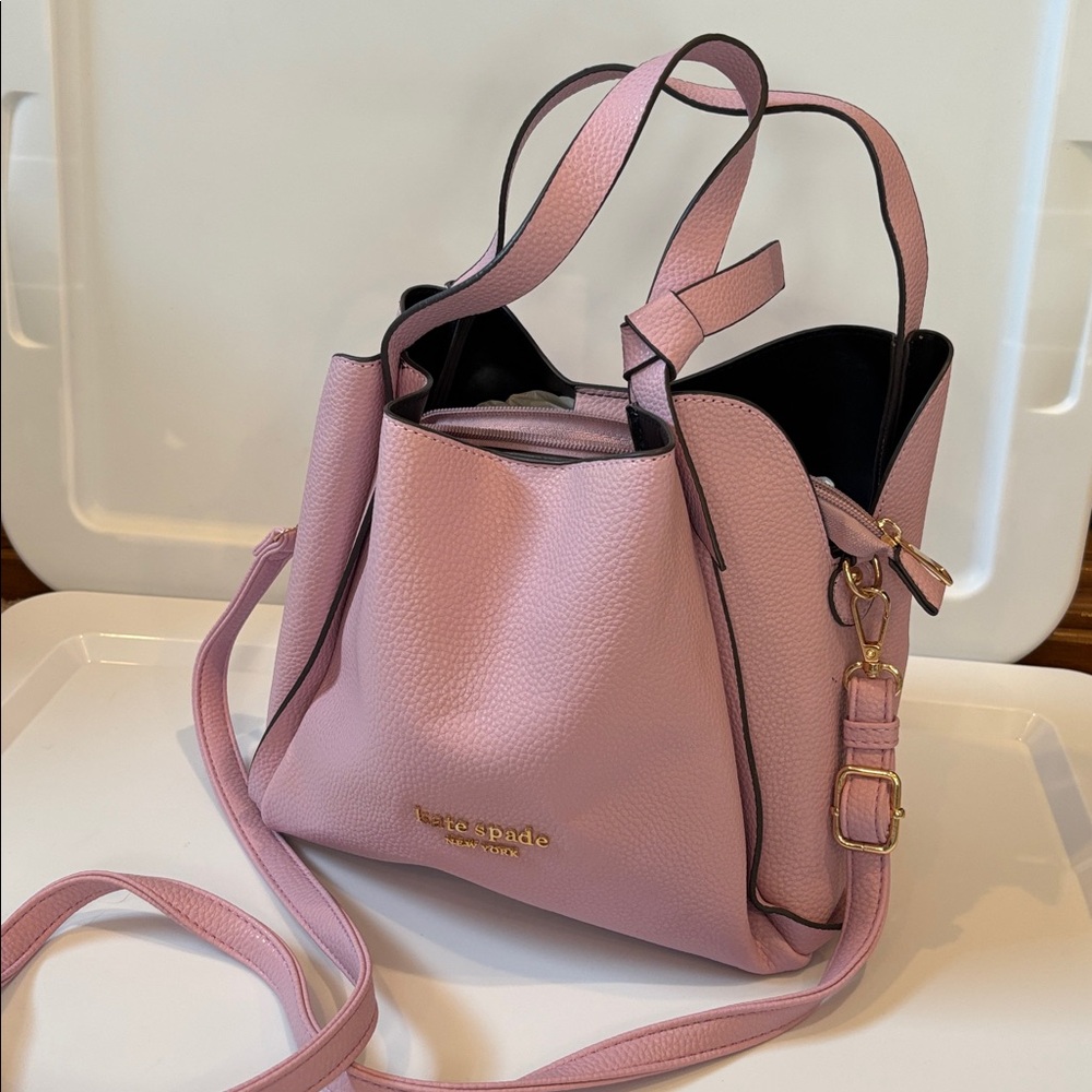 kate spade Pebbled Leather Lavender Hand or Shoulder Bag with Gold Hardware - Picture 3 of 15